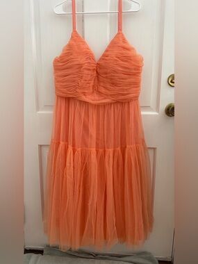 ASOS Peach Coral Tulle Layered Midi Dress with adjustable straps